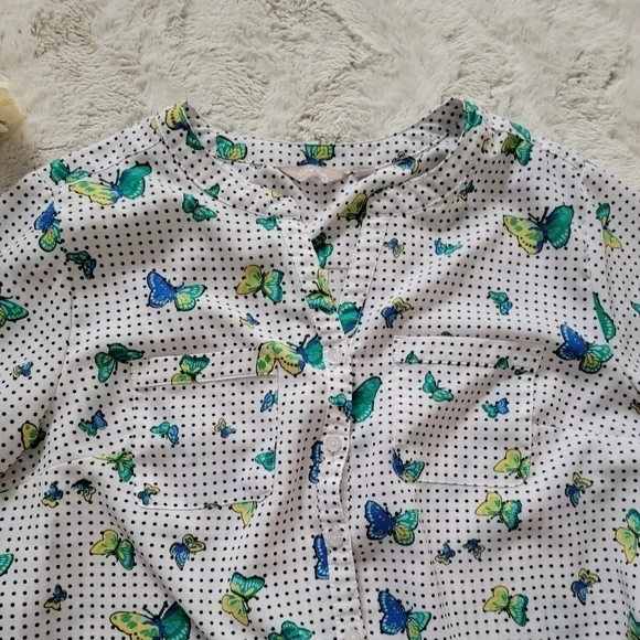✨️CL Coral Bay White Black Polka Dot Butterfly Print Blouse Size XL - Picture 6 of 10